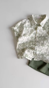 Set sơ mi bé trai Olive Boy áo tay ngắn họa tiết loang kèm quần short 11kg tới 28kg BERNIE T0226B03