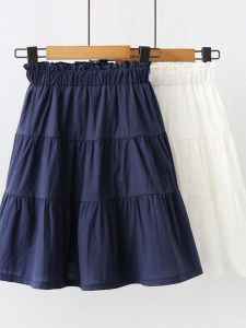 Girls Summer Cotton Halter Skirt Midi A-Line Skirt Solid Color Childrens Clothing Soft Cotton Fabric Little Girls Skirt