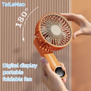 Digital Display USB Portable Mini Fan Rechargeable Lithium Battery hand Fan Outdoor Small FanVertical Folding Rotary Charging Fan Cooling Foldable Desk Fan
