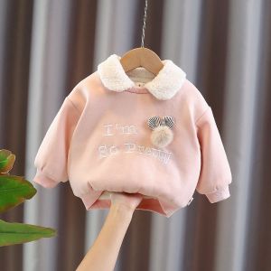 Fashionable Fleece Lined Hoodie for Baby Girls New Autumn Winter Style Trendy Kids Clothing Soft Silk Material Ladies Tops