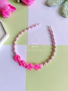 NEW Bando mutiara mawar pink korea / Bando bandana mutiara manik pink bando mawar pink style korea / bando fashion hijab dan rambut