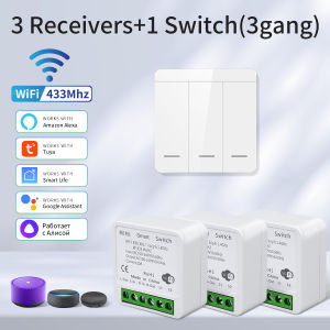 16A/20A Tuya WiFi Smart Switch RF 433MHz 1/2/3 Gang Wireless Wall Panel Switch Works with Alexa Google Assistant For LED Lamp