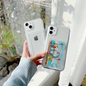 Luxury Transparent Card Slot Holder Wallet Case For iPhone 15 14 Plus 13 12 11 Pro Max XR Shockproof Clear Hard Acrylic Cover