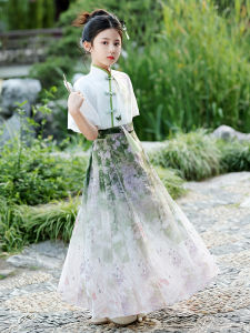 New Chinese Style Childrens Clothing Set Girls Cheongsam Summer Outfit Traditional National Style Horse Tailed Skirt
