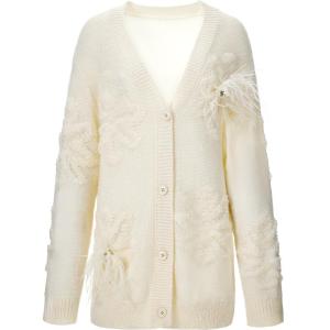 TAMMY TANGS | Sugar Power Mall Same Style Feather Detachable Knitted Cardigan Long Sleeve V-Neck Soft Comfortable Mid-Length Womens Coat