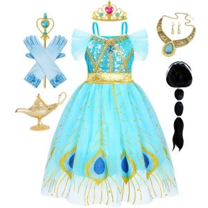 New Carton Jasmine Princess Costume For Girls Dress Party Cosplay Aladdin Lamp Kids Set Outfits for Girls Birthday gift