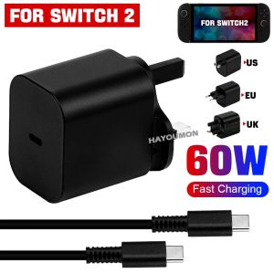 EU US UK TYPE-C Power Adapter 60W Fast Charger For Switch 2 Charger For NS2 NS Power Supply Support Switch TV Dock