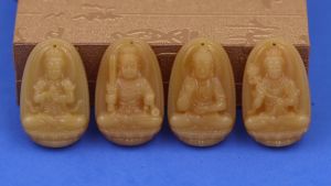 Mặt dây chuyền Phật Phổ hiền đá vàng 2.2 x 3.6 cm 3.2 x 5 cm kèm vòng cổ dây chuyền inox + móc inox Phật bản mệnh