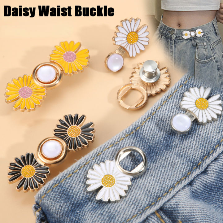 2Pcs No Sew Daisy Alloy Pants Tighten Waist Brooch Buckle Pin Waist