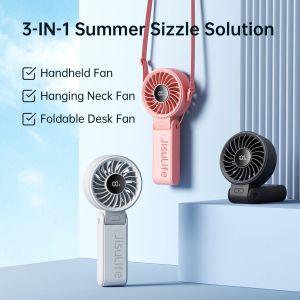 JISULIFE Portable Handheld Fan with LED Display5 Speeds5000mAh150°Folded3-IN-1 Hand/Desk/Neck Multifunction Personal Fan
