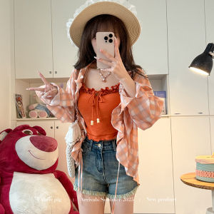 Orange Drawstring Long Sleeve Lightweight Sunscreen Shirt