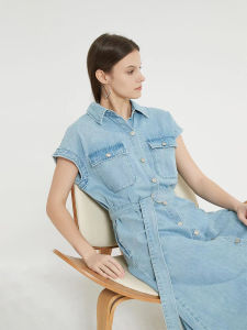 Petit Bari | Elegant Commute Flying Sleeve Denim Dress