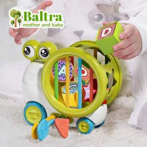Baltra Baby Snail Sensory Shape Sorter Blocks Pull String Toy Cartoon Storage Cube Bin Snail Car Fine Motor Skill