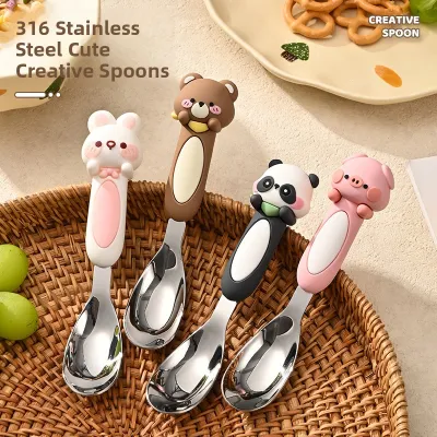 Cute Cartoon Baby Spoon Creative Dining Utensils 316 Stainless Steel Small Spoon Baby Feeding Spoon Stainless Steel Cutlery