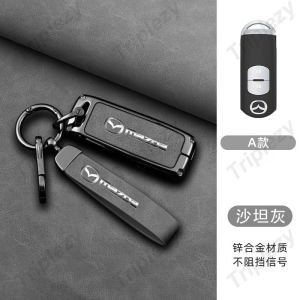 Zinc Alloy Goatskin Genuine Leather Car Key Case Cover For Mazda 2 3 5 6 Atenza Axela Demio CX-5 CX5 CX-3 CX7 CX-9 CX3 CX5 CX7 CX9 2015-2019 Frosted Buttons Protection Shell Holder