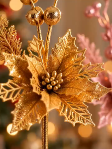 6PCS Christmas Glitter Pick Artificial Poinsettia Flowers for Christmas Tree Wreath Garland Decor