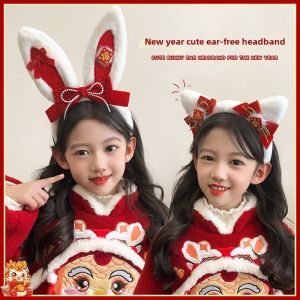 Chinese New Year Childrens Headwear Rabbit Ear Hairband Cute Plush Baby Hair Clip Girls Festive Hair Accessories