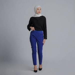 Celana wanita terbaru pinggang karet slimfit polyester premium stretch import syakira biru elektrik