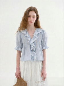 Fano | Áo Blouse Mùa Hè Vintage Romance Voan Nơ Bồng Tay