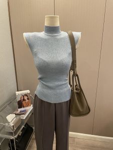 Áo Len Dệt Kim Không Tay Cổ Cao Ngắn Cho Nữ Mùa Hè Thường Ngày Phong Cách Hàn Quốc Thời Trang Thường Ngày Chất Liệu Khác 100%