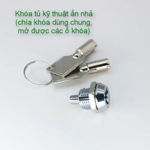 Khóa tủ kỹ thuật ấn nhả có 2 chìa khóa tròn kích thước nhỏ (loại chìa dùng chung cho tất cả ổ khóa)