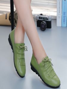 Casual Cross-Buckled Flat Heel Womens Leather Shoes Spring Autumn Versatile Comfortable Soft Bottom Mom Shoes Bean Shoes