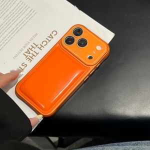 Luxury Oil-wax Leather Bulging Bumper Large Window Case for iPhone 17 16 15 14 13 Pro Max Shockproof Plating Glossy Armor Cover
