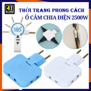 Ổ Cắm Chia Điện 2500W - Phích Cắm Chuyển Đổi 3 Trong 1 Có Thể Xoay 180 Độ Tiện Dụng Chân Tròn Và Dẹp - Ổ Cắm Điện Chia 3 Cổng Đa Năng Xoay 180 Độ 2500W Bằng ABS Có Thể Điều Chỉnh