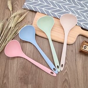 Nipiin 4 Colors Wheat Straw Ladle Soup Spoon Plastic Kitchen Accessories Cookware Set