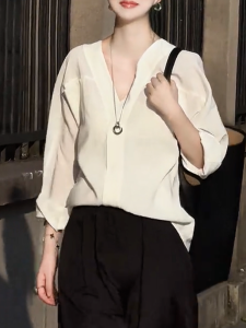 QINGNAER | New Loose Minimalist Korean Casual Match Easy Fit Long Sleeve Blouse