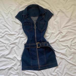 Black Denim Zipper Collar Short Dress Womens Fashion Slim Fit Summer 2025 Casual Style A-Line Skirt by Chinese Manufacturer