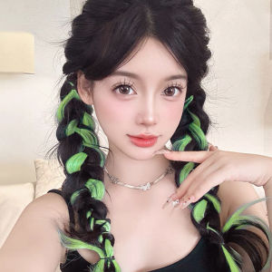 【♡Lovely girls house♡】วิกผมหางม้าผมยาวเครื่องประดับผมผู้หญิงวิกผมที่คาดศีรษะแบบถักเปียย้อมสี