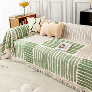 Four Seasons Print Cotton Sofa and Camping Blanket With Tassels