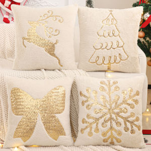 Throw Pillow Cover Christmas Decoration Faux Fur Snowflake Reindeer Bow Christmas Tree Winter Plush Farmhouse Home Living Room