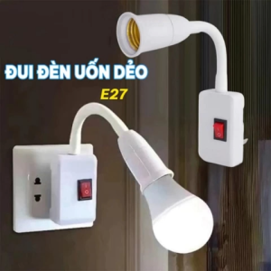 Chuôi Đèn Đui Đèn E27 Thân Uốn Dẻo Lò Xo Có Công Tắc Điều Chỉnh 360 20cm 25cm