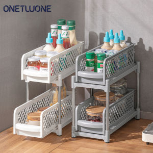 Onetwone 2 Tier Sliding Cabinet Basket Kitchen Organizer Under Sink Drawer Mesh Storage Rack with Pull Out Drawers Bathroom Desktop Shelf