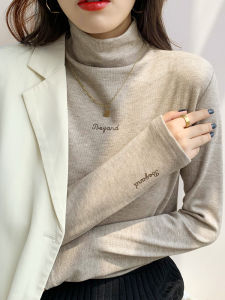 Fleece Lined Half High Neck Base Shirt Womens Thickened Long Sleeve T-Shirt Autumn Winter Inner Wear Casual Style Printed