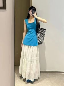 VKSOD | Slimming High Waist Knitted Top And Skirt Two Piece Set Square Collar Sleeveless Womens Fashion Anti-Aging Summer Ensemble