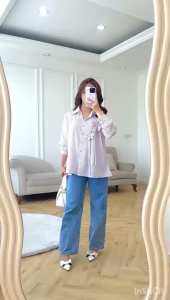 NANDO ATASAN KEMEJA SALUR KATUN IMPORT KOREAN STYLE BORDIR BUNGA TIMBUL FEMINIM CANTIK LENGAN PANJANG