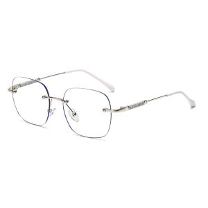 JN IMPRESSION Photochromic Gypsophila Rimless Anti-blue Light Zero Degree Large Frame Glasses