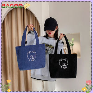 BAGOO Túi Đeo Vai Nhung Kẻ Cho Nữ Túi Xách Họa Tiết Gấu Hoạt Hình Phong Cách Hàn Quốc Túi Tote Mua Sắm Du Lịch Sức Chứa Lớn Cho Nữ