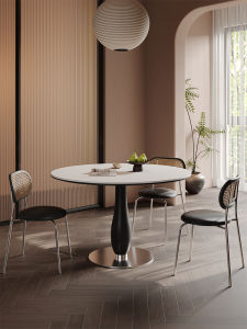 French Vintage Style Solid Wood Rock Panel round Dining Table Small Apartment 1.0 Meter round Table Dining Table Chair Set Solid Wood Circular Table