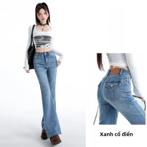 Quần Jeans Nữ Cạp Cao Ống Loe Ôm Dáng Kiểu Y2K Chất Liệu Denim Co Giãn Dài Chấm Gót Chất Liệu Pha Cotton Polyester