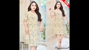 ชุดเดรสสาวอวบ ผ้าคอตตอล ปักลายดอก ปกแต่งลูกไม้ น่ารัก ปริมาณ XL-6XL (631 A)