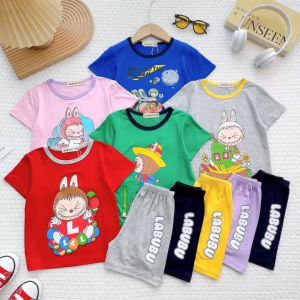 Bộ Quần Áo Trẻ Em Ngắn Tay NATUCO Chất Vải Thun Lạnh Mềm Mát In Hình Labubu Dễ Thương Cho Bé 8-27Kg TN-002