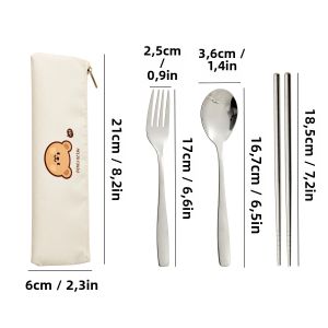 WORTHBUY | WORTHBUY Bộ Dao Kéo Bằng Thép Không Gỉ Kèm Túi Đựng Đồ Ăn Trên Bàn Thân Thiện Với Môi Trường Hoạt Hình Dụng Cụ Nhà Bếp Du Lịch Di Động Thìa Nĩa Đũa