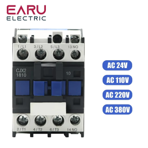 EARU 3 Phase 18A NO Coil Voltage LC1 AC Contactor 380V 220V 110V 36V 50/60Hz Din Rail Mounted 3Pole+1NO Normal Open CJX2-1810