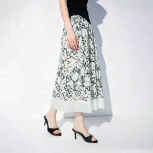 AMII | Summer Holiday Style Elastic Waist Floral Print Linen Skirt