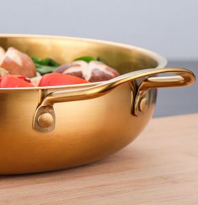 Korea Stainless Steel Ramen Noodles Hot Pot Pots With Handle Seafood Soup Cooking Pot Korean Style Gold Hotpot 韩国拉面海鲜锅韩式 Periuk Korea Ramen Emas