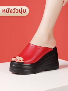 THEME QUEEN | Red High Wedge Sandals Peep Toe